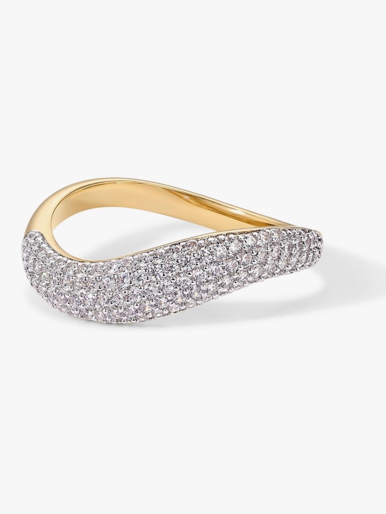 Gold Plated And Pav Crystal Wave Ring - Women Jewelry